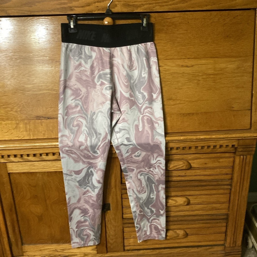 Nike Pro Y2K Pink Grey Marble Swirl Athletic Leggings Pastel Goth Athleisure M